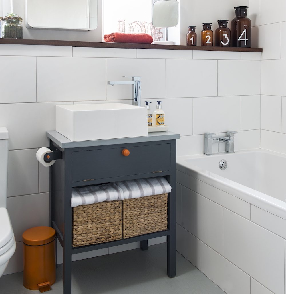 bathroom with scale tiles
