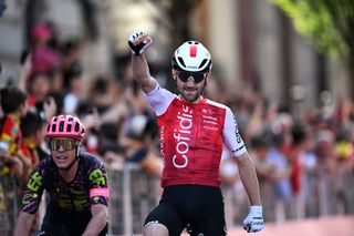LUCCA ITALY MAY 08 Benjamin Thomas of France and Team Cofidis celebrates at finish line as stage winner during the 107th Giro dItalia 2024 Stage 5 a 178km stage from Genova to Lucca UCIWT on May 08 2024 in Lucca Italy Photo by Tim de WaeleGetty Images