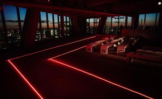 Venue with red laser highlighting the runway