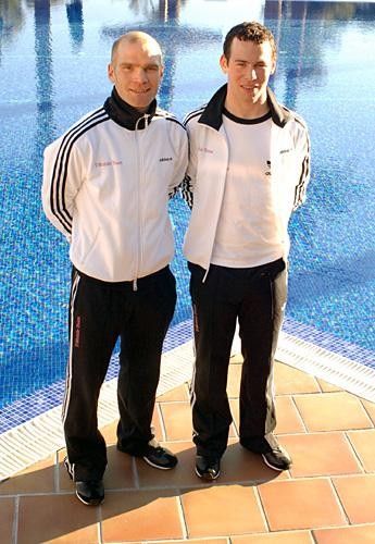 Roger Hammond (L) (England) and Mark Cavendish (Isle of Man) pro cyclists in europes top team.
