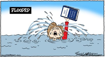 Political cartoon U.S. hurricanes Clinton book