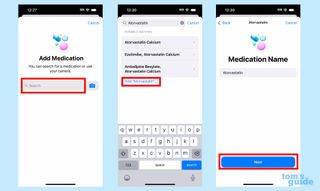 adding a medication by using the search field in iOS 16 health app