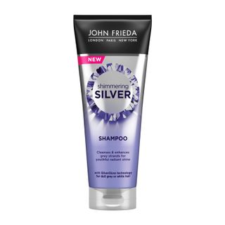 Product shot of John Frieda Shimmering Silver Shampoo, Best Purple Shampoo