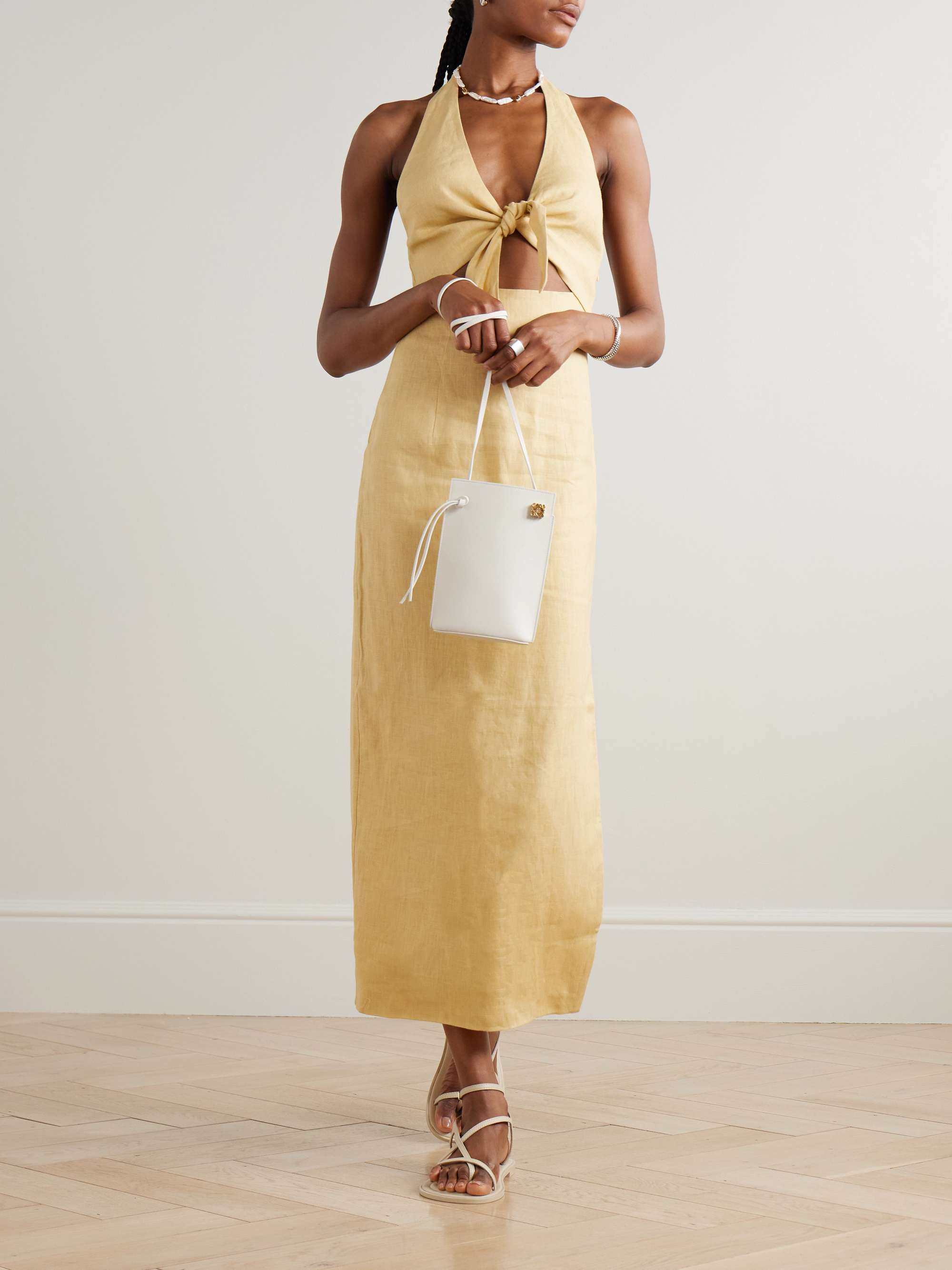 Carlotta Tie-Front Linen Halterneck Midi Dress