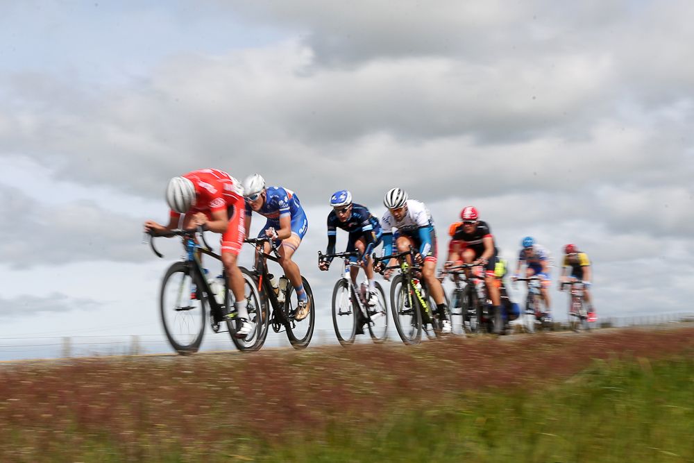 The chasing group make their way towards Gore during stage five of the Tour of Southland