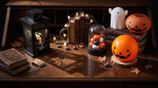 IKEA Halloween lights set up on table at night