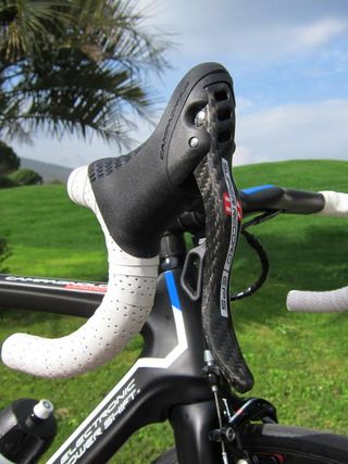 Overall shape for Campagnolo's new Record EPS and Super Record EPS levers is virtually identical to the standard Ergopower units.