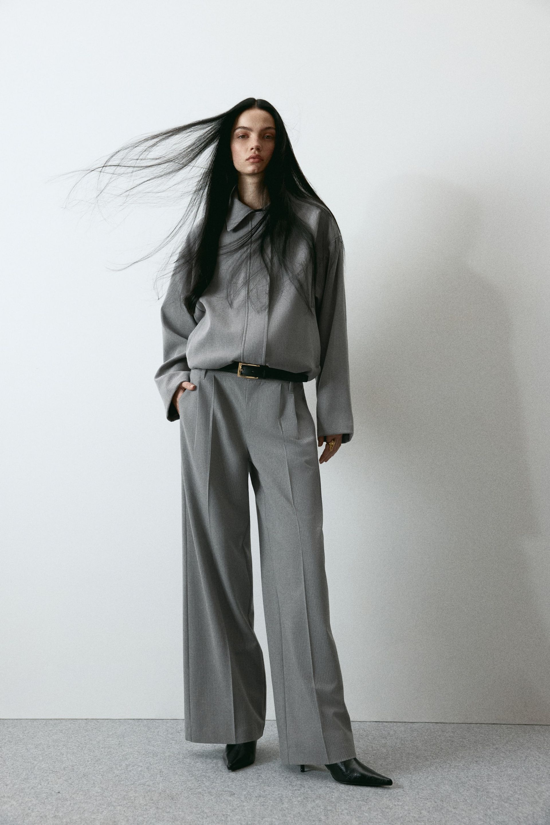 Wide Tailored Trousers - Grey