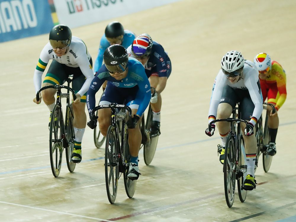 Lee Wai Sze of Hong Kong competes in the Women's Keirin, First Round on Day 5 in 2017 UCI Track Cycling World Championships