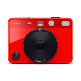 A red Leica Sofort 2 hybrid instant camera