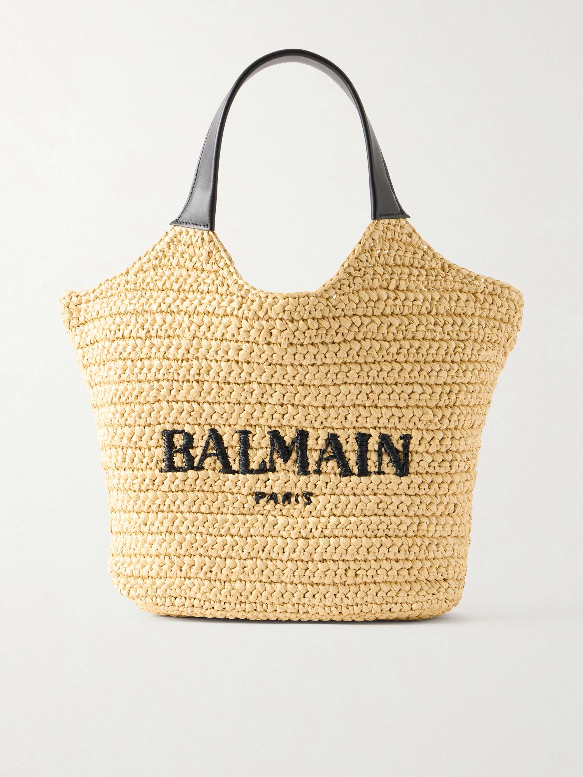 Cabas Mini Leather-Trimmed Raffia Shoulder Bag