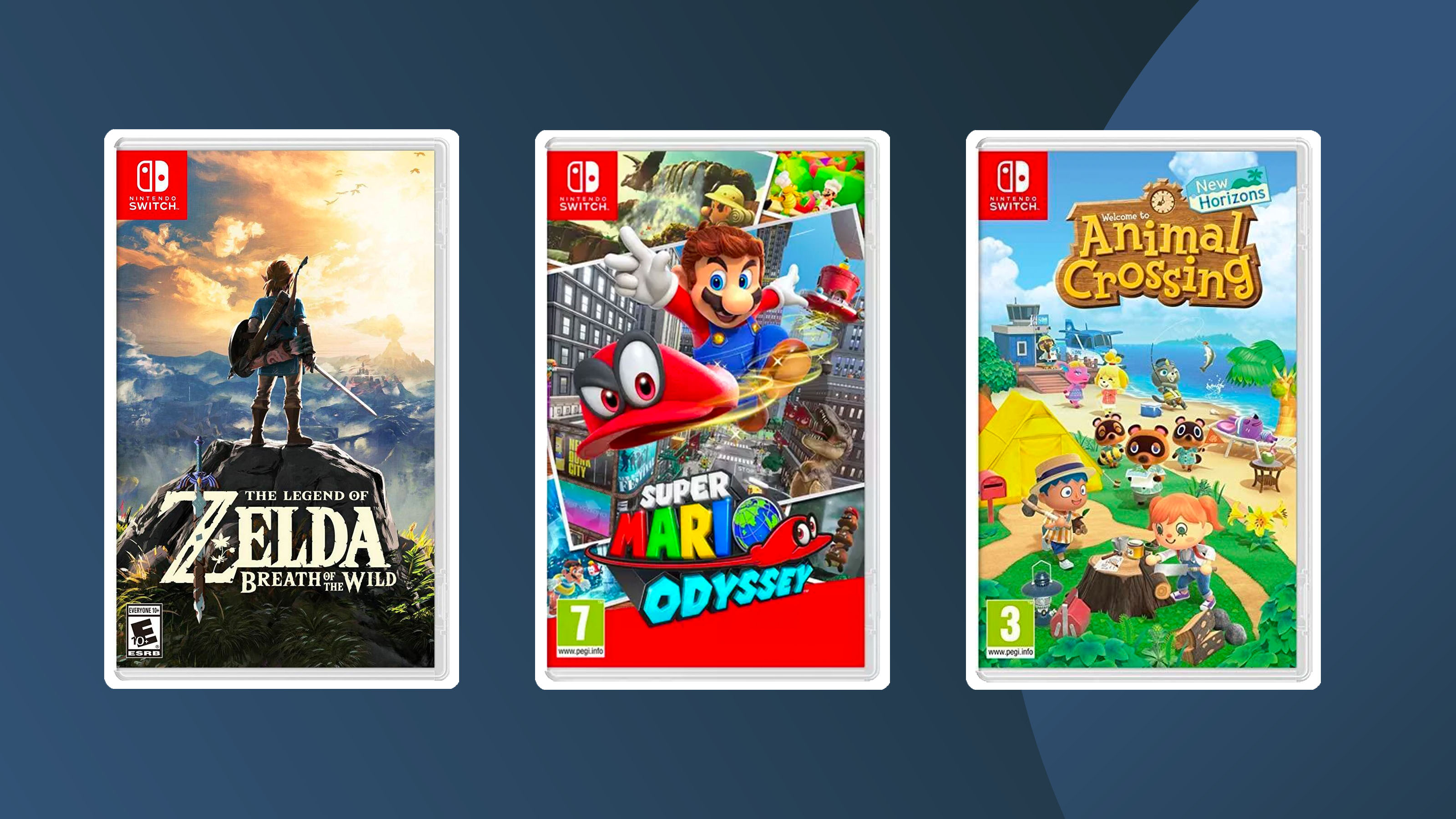 Various Nintendo Switch game boxes on a dark background