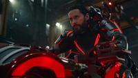 Ares (Jared Leto) riding a lightcycle in Tron: Ares