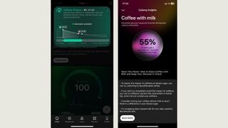 Katie Sims screenshots of caffeine insights in the Ultrahuman Ring app