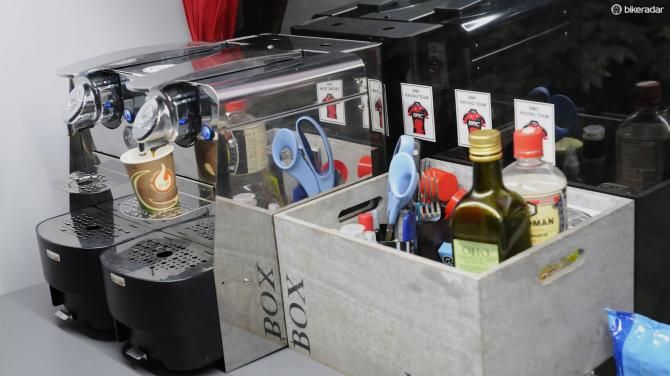 Apparently the pro riders aren't drinking quite as much coffee as they once did, but it still fuels the mechanics, managers, drivers and guests throughout long race days