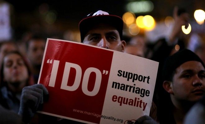 Same-sex marriage proponents hold a rally in San Francisco in March.