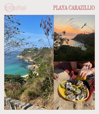 A collage of influencer imagery featuring Playa Carrizalillo in Puerto Escondido, Mexico