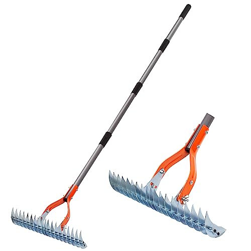 Thatch Rake for Lawn With Adjustable Handle Heavy Duty Steel Lawn Rake