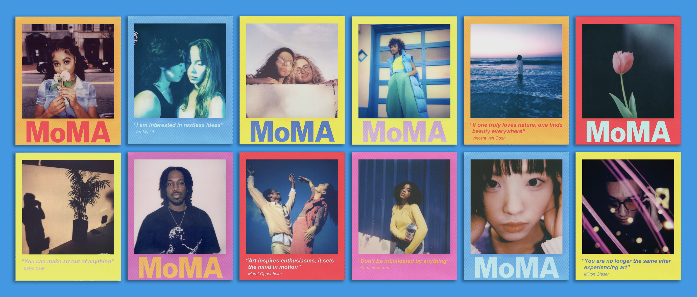 Polaroid Color i-Type Film MoMa Edition film against a blue background