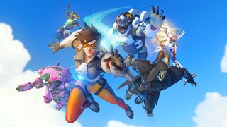 An Overwatch 2 promotional image featuring six of the games&#039; main heroes