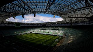 A general interior view of Wroclaw Stadium during a Real Betis Balompie Training Session ahead of the UEFA Conference League Final 2025 between Real Betis Balompie and Chelsea FC at Wroclaw Stadium on May 27, 2025 in Wroclaw, Poland.