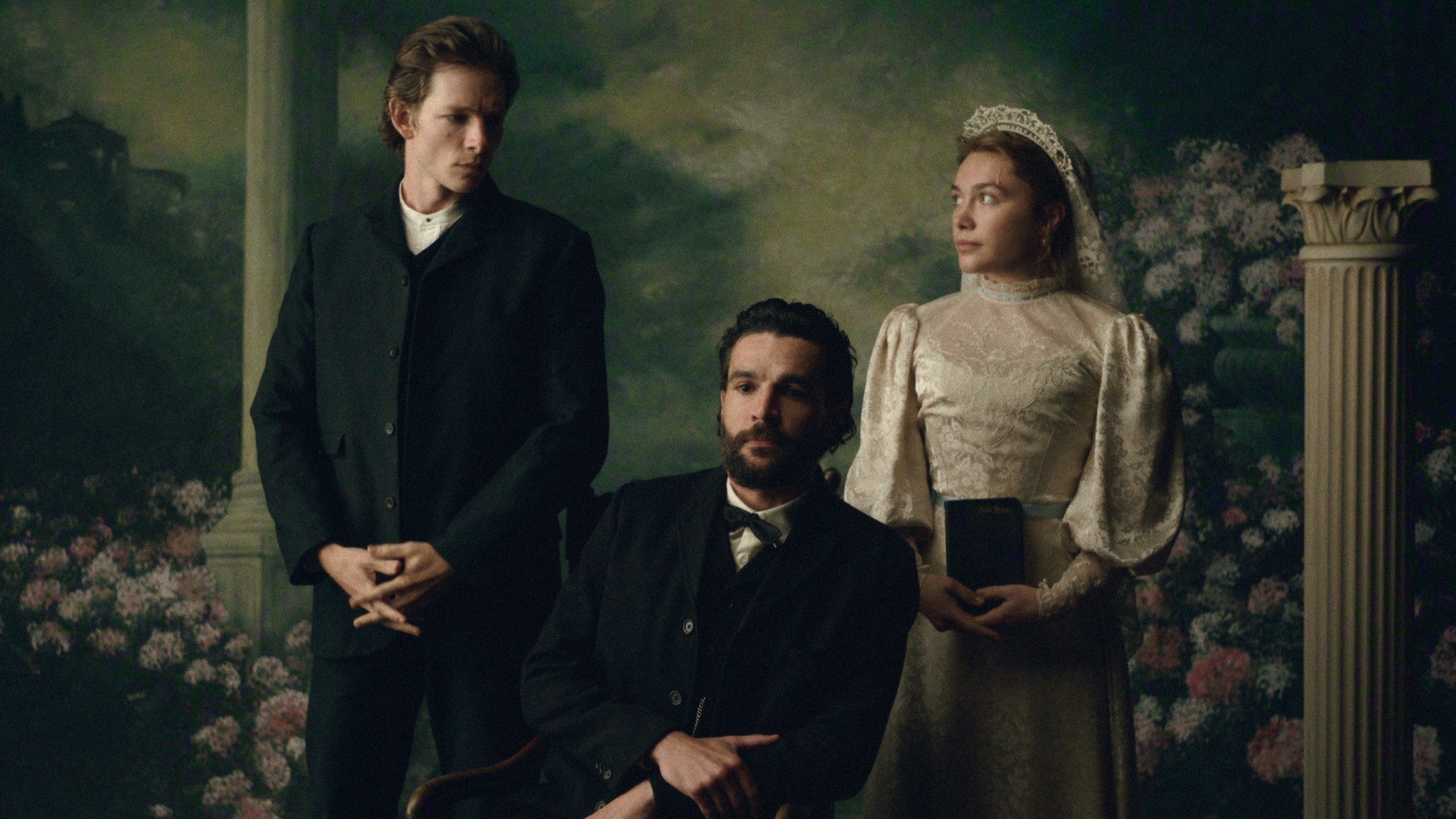 (L to R) Mike Faist as Charles Trask, Christopher Abbott as Adam Trask, Florence Pugh as Cathy Ames.