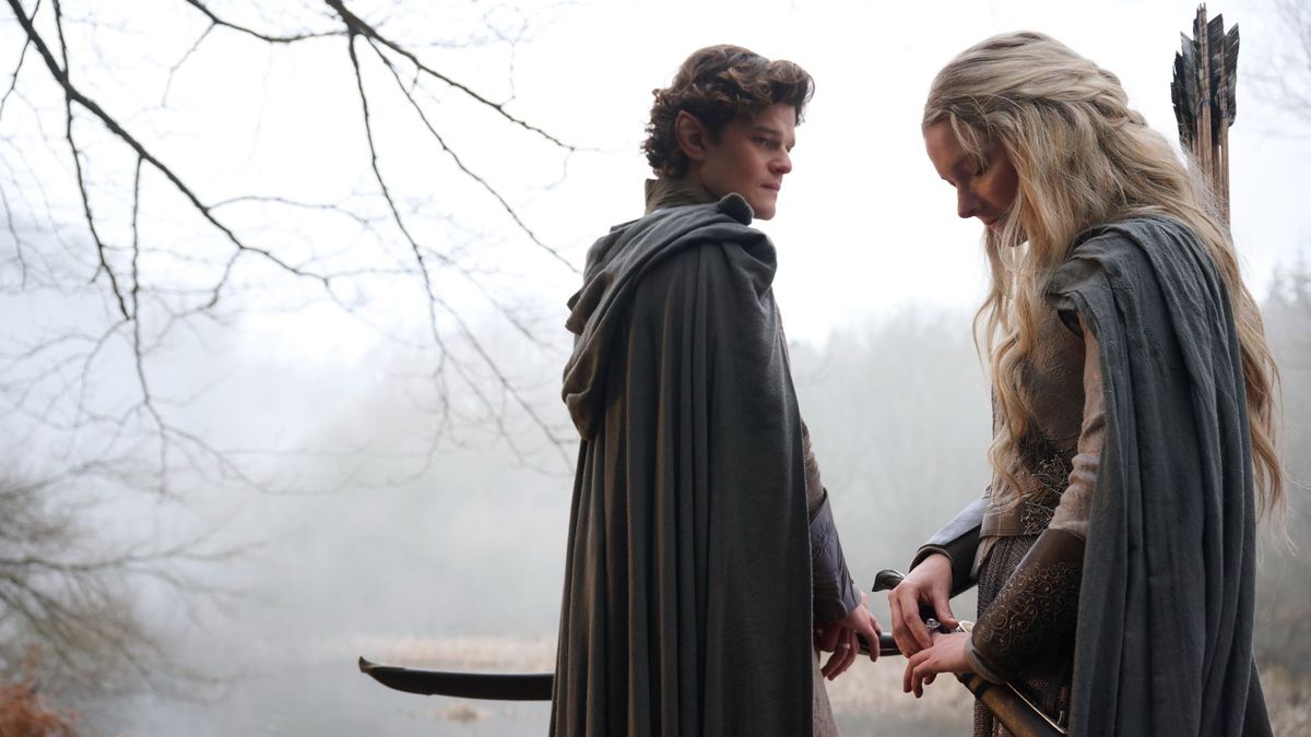 Elrond (Robert Aramayo) and Galadriel (Morfydd Clark) in The Rings of Power season 2