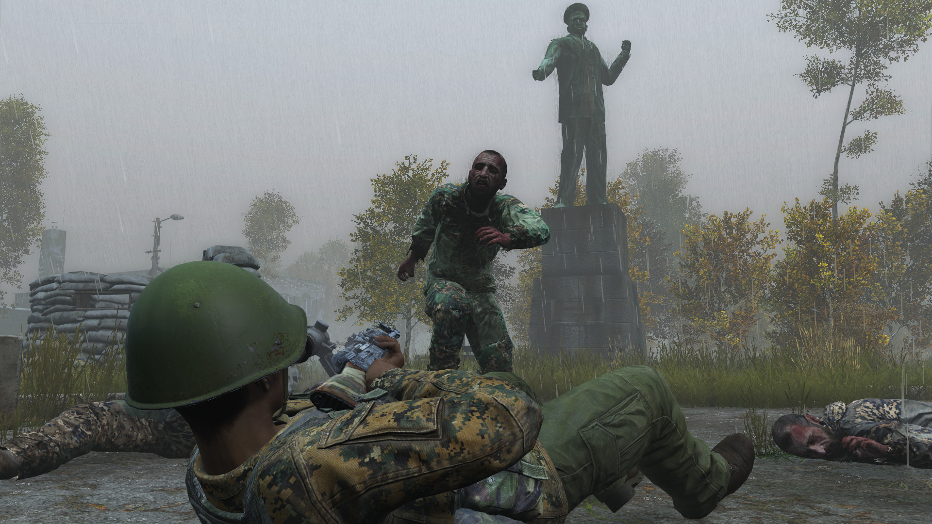 game bertahan hidup terbaik: seorang tentara tergeletak di tanah menembak zombie