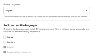 Language settings on Netflix website