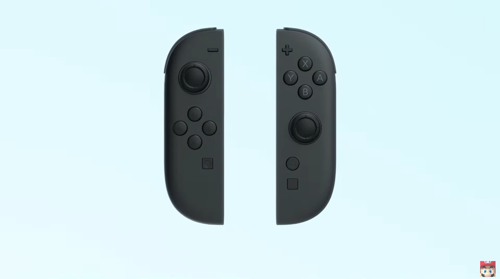 The Nintendo Switch 2 as shown in its announcement trailer with orange and blue accents and removeable controllers.