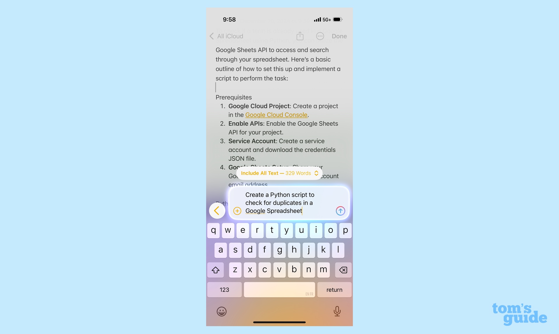 ChatGPT integrated into Writing Tools feature on an iPhone 16