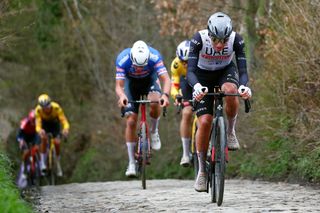 Tadej Pogačar en route to victory in the 2023 Tour of Flanders