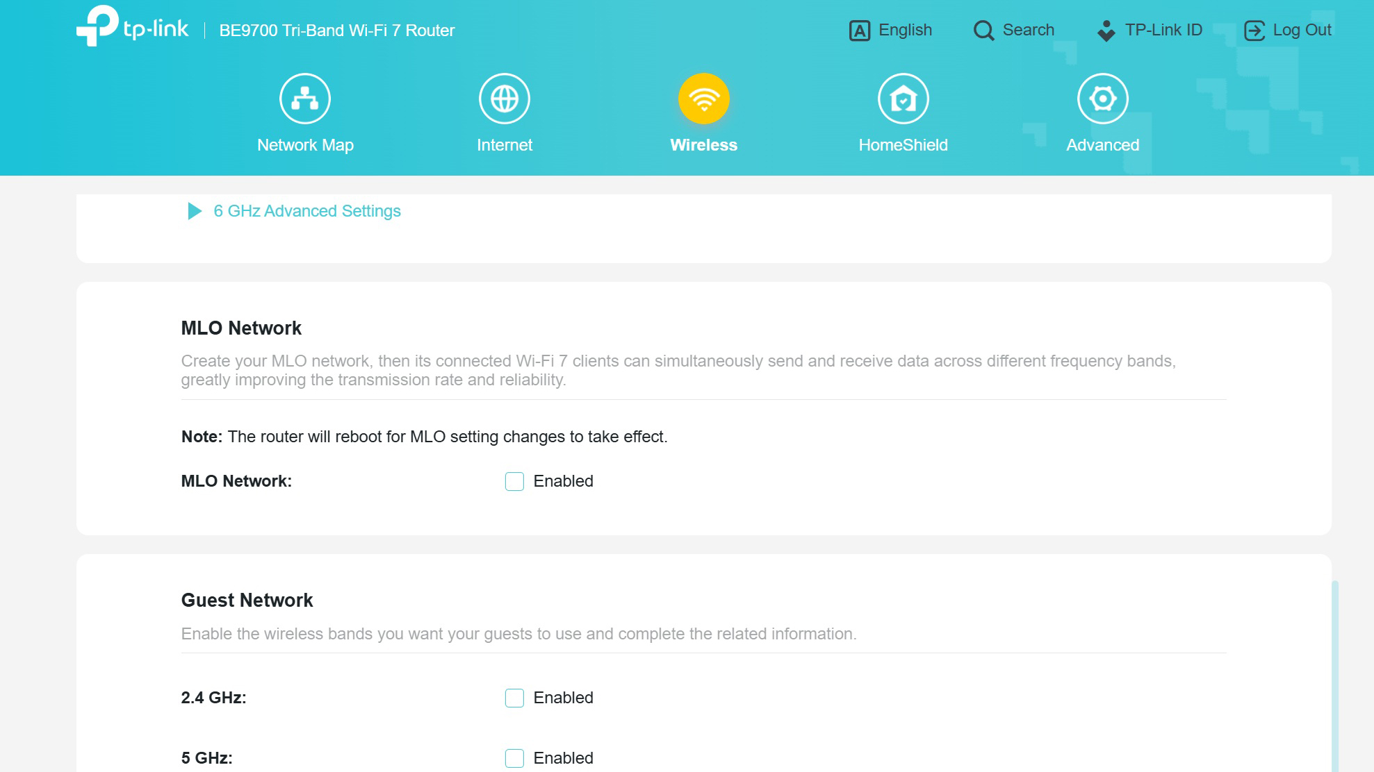 TP-Link Archer BE9700 web screenshot