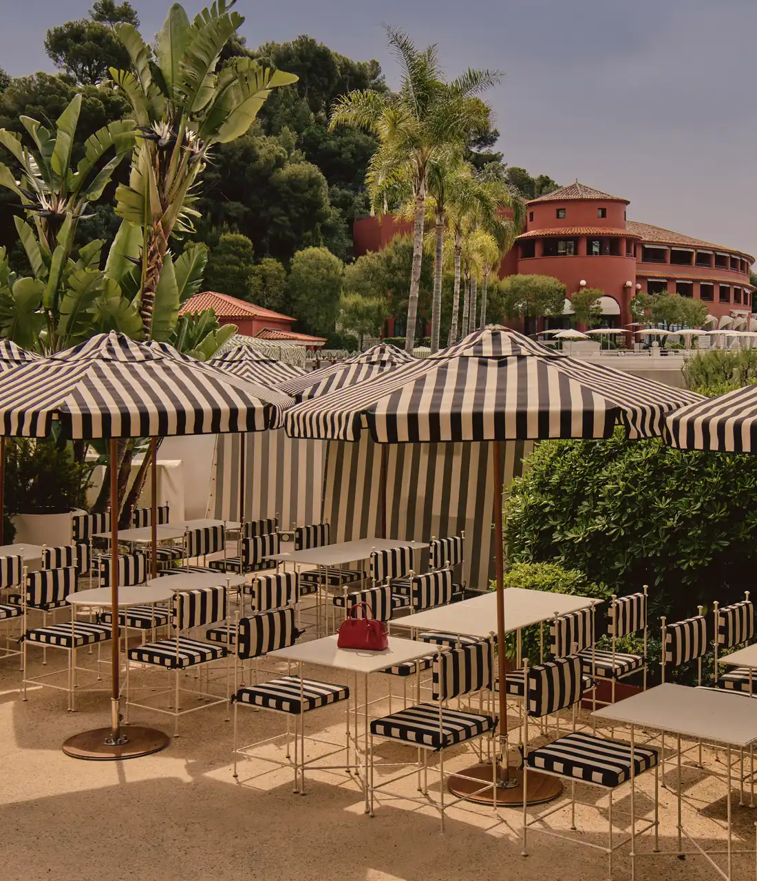 Yellow and black stripe sun loungers and seats