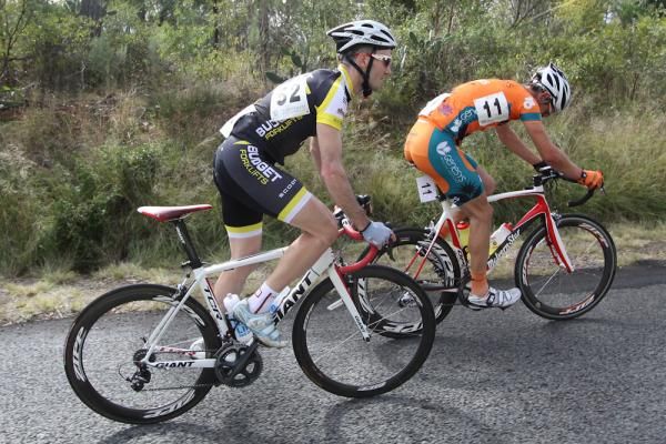 Peter Herzig gets out of the saddle on the first of many climbs during stage 2 of Tour of Toowoomba.
