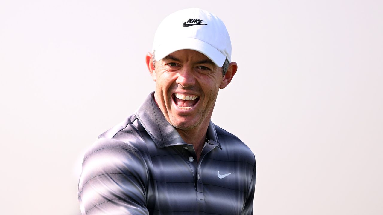 Rory McIlroy smiles during his first round at the 2026 Dubai Invitational at Dubai Creek Golf Club on the DP World Tour