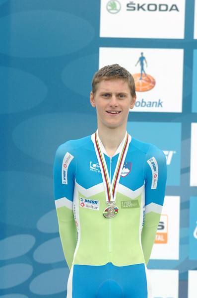Junior men's time trial silver medalist Matej Mohoric (Slovenia)
