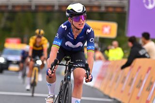 NOREFJELL NORWAY AUGUST 24 Annemiek Van Vleuten of The Netherlands and Movistar Team crosses the finish line during the 9th Tour of Scandinavia 2023 Battle Of The North Stage 2 a 1505km stage from Vikersund to Norefjell 791m UCIWWT on August 24 2023 in Norefjell Norway Photo by Luc ClaessenGetty Images
