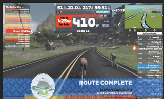 Steve's workout screenshots from his Zwift workouts