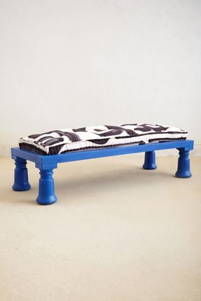 Blue, white & black padded bench