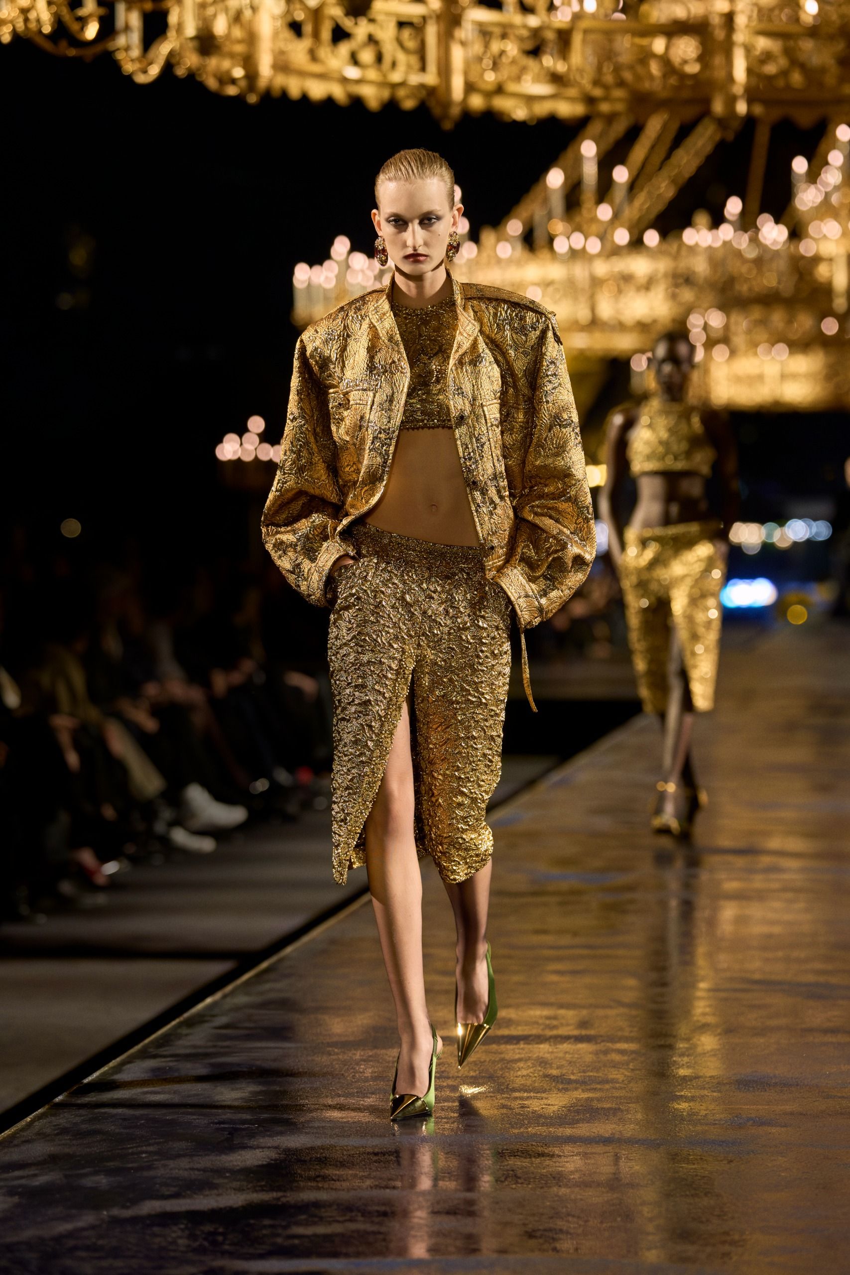 models walking the runway at the Saint Laurent spring/summer 2027 show during Paris Fashion Week