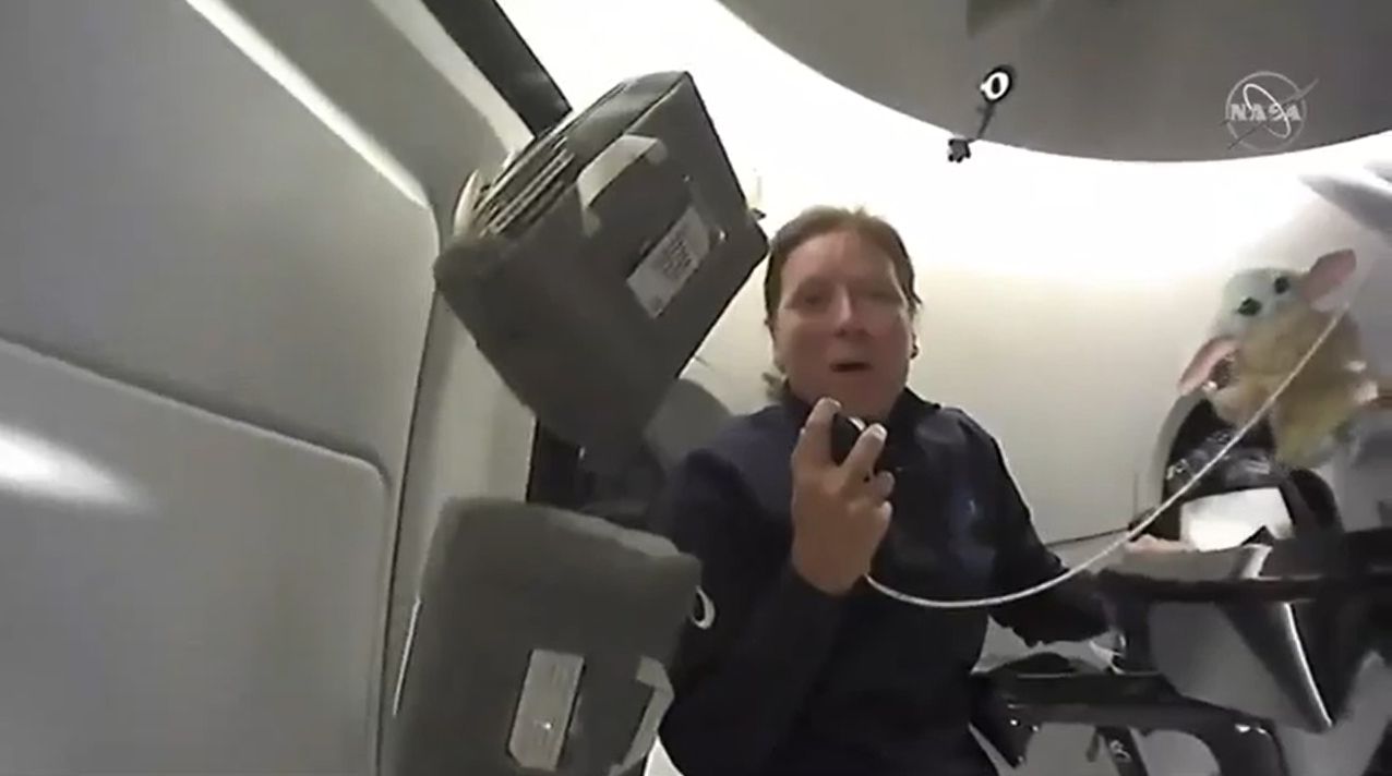 The four astronauts of NASA's Crew-1 mission are seen during a video tour of their SpaceX Crew Dragon Resilience on Nov. 16, 2020 ahead of docking at the International Space Station.