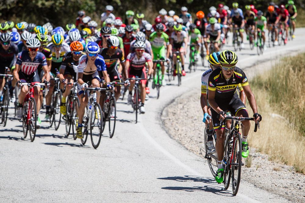 Riders begin to attack on the climb.