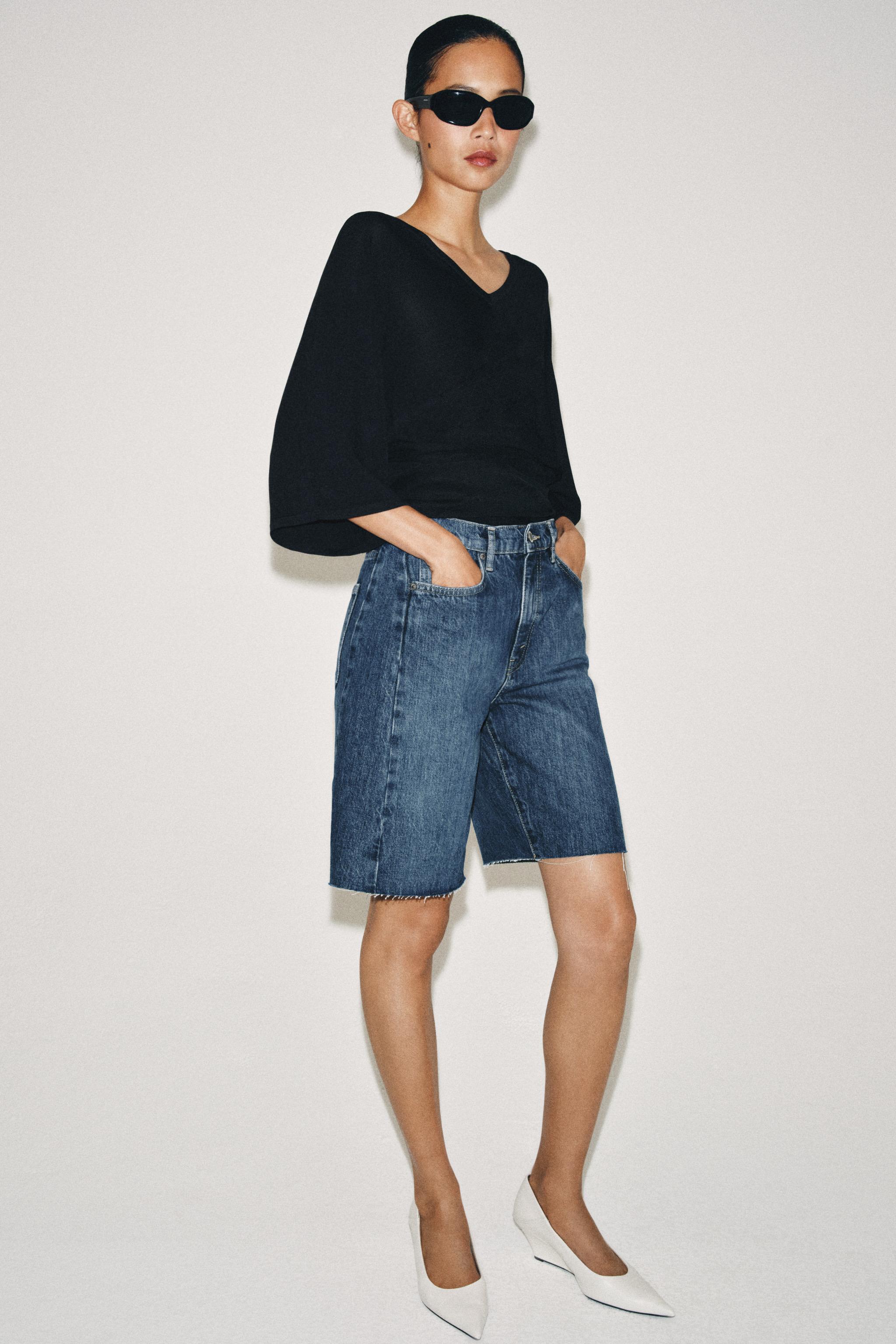 Zw Collection Relaxed Fit Mid-Waist Denim Bermuda Shorts