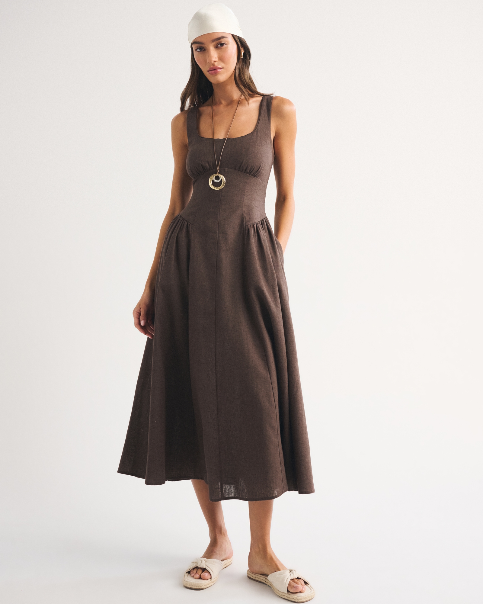 Linen-Blend A&amp;amp;f Bra-Free Dylan Midi Dress