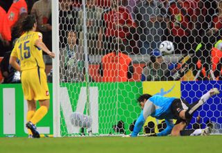 Artem Milevskiy scores a penalty for Ukraine against Switzerland in the shootout at the 2006 World Cup in Germany.