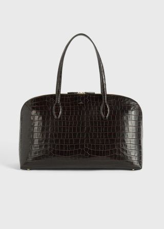 Croco-Embossed Day Tote Dark Chocolate