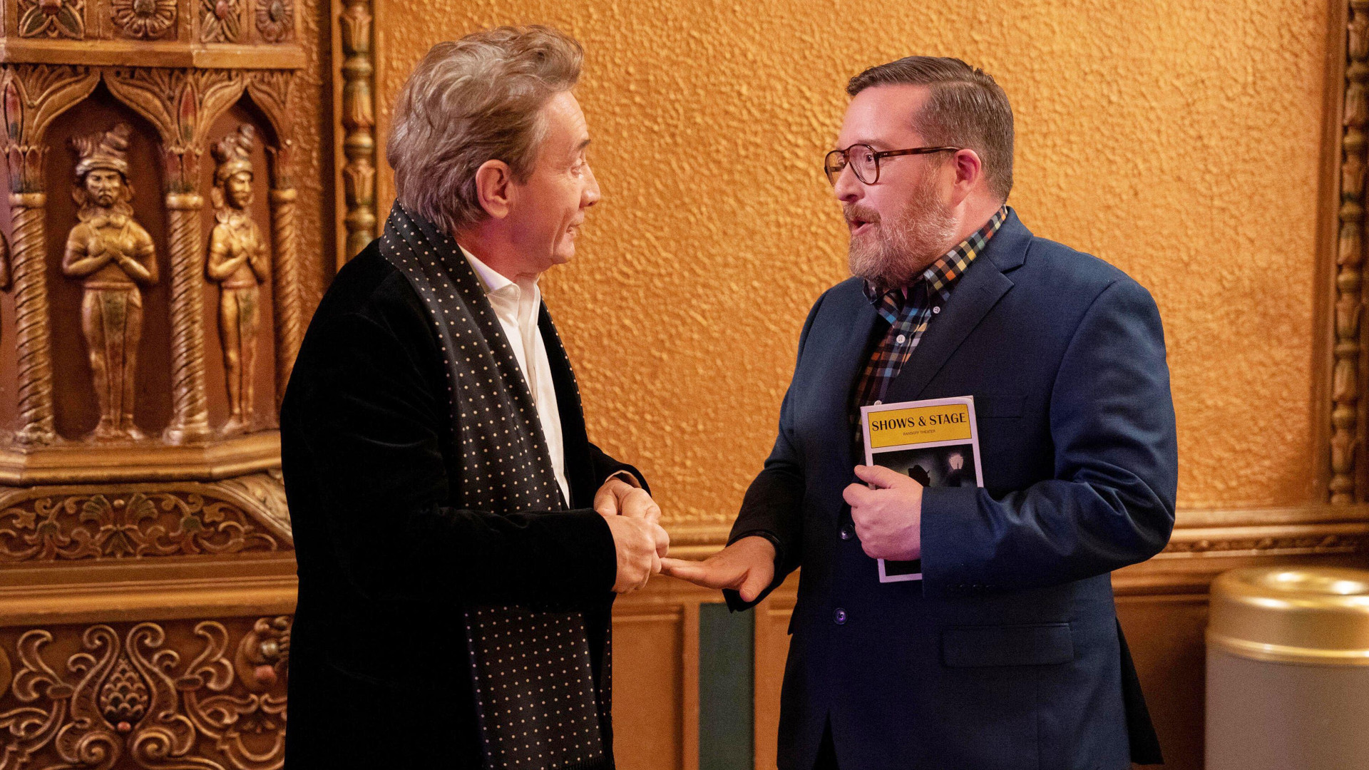 Martin Short as Oliver Putnam and Michael Cyril Creighton as Howard Morris in Only Murders in the Building season 3