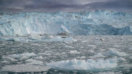 View from the ocean of a glacier in Greenland.