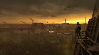 Stalker 2: Heart of Chornobyl review; a sunset over an industrial scene